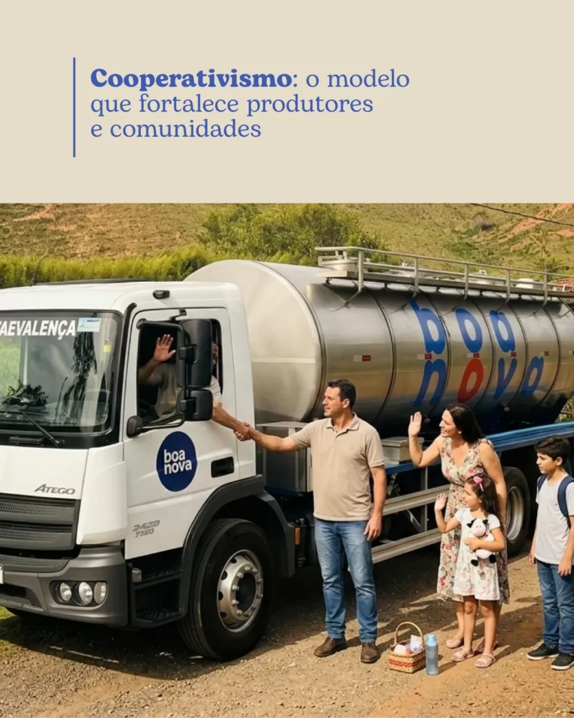 foto de caminhão e motorista cumprimentando uma família